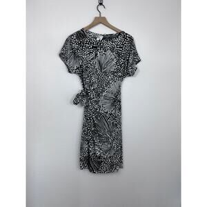 Donna Morgan Black White Abstract Print Tie Waist Dress Size 10